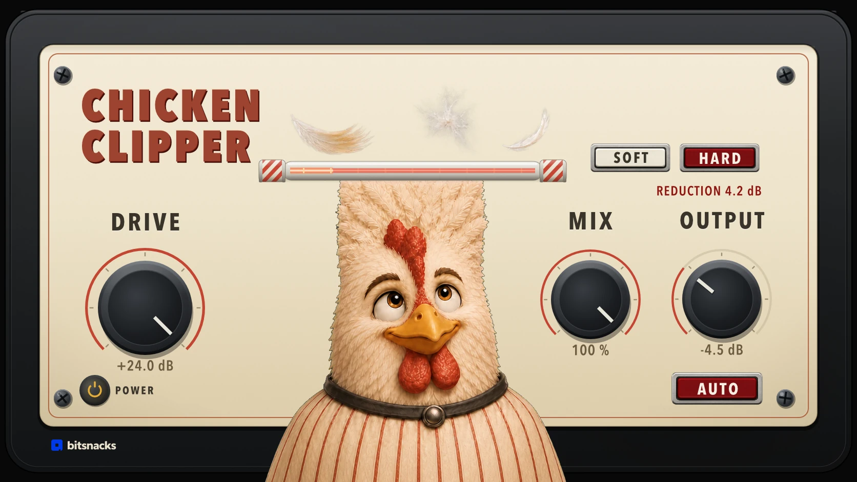 Chicken Clipper in Hard mode, with Drive, Soft or Hard Shape, Mix, Output, Auto and Power on one panel