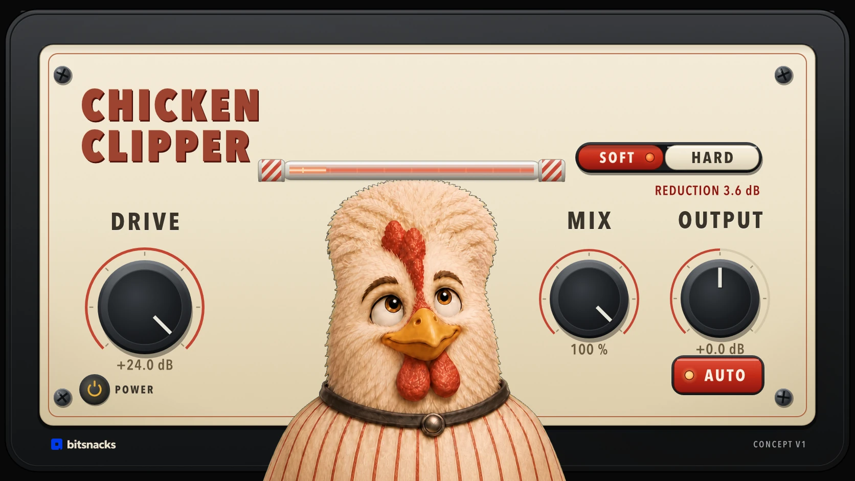 Chicken Clipper Soft mode with rounded feather contact at the guide